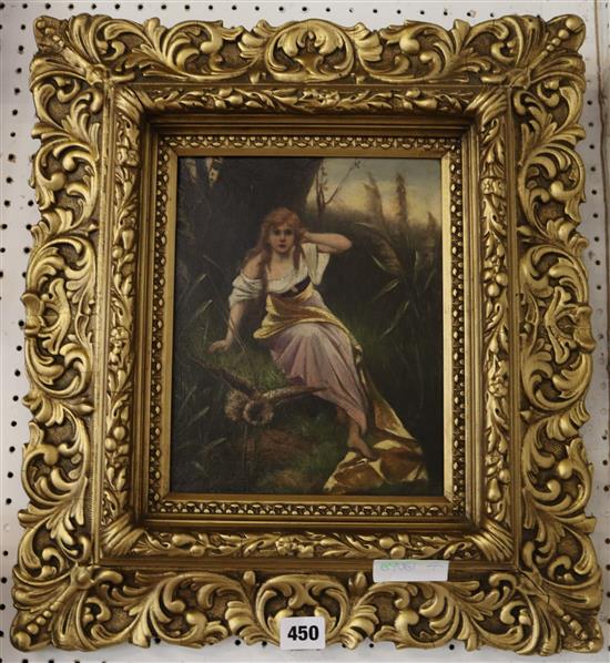 Small oil of a woman amongst reeds